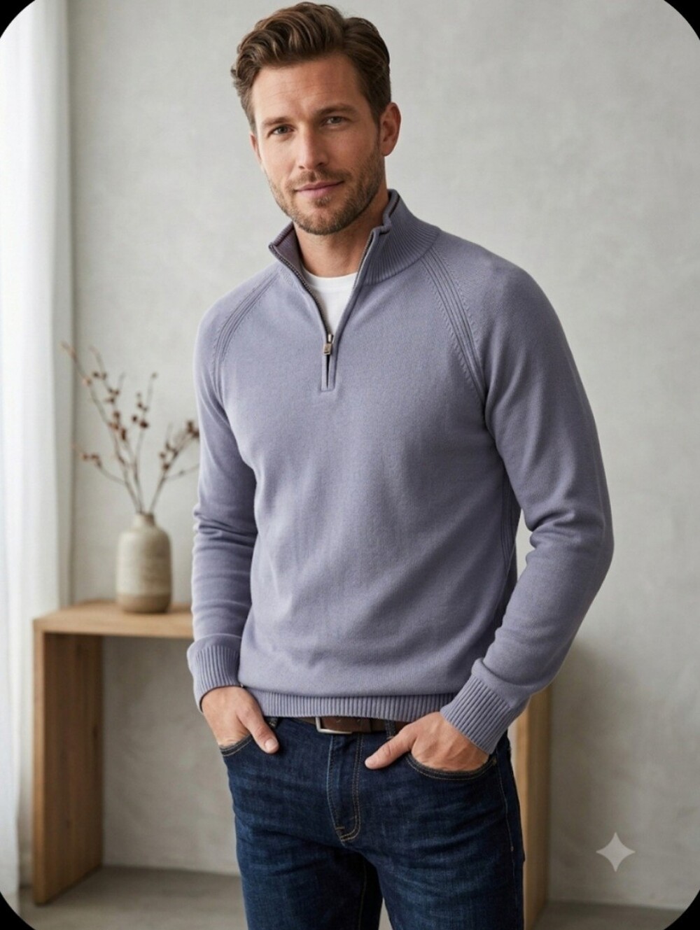 Boss Men's Half-Zip Sweater in Dusty Blue